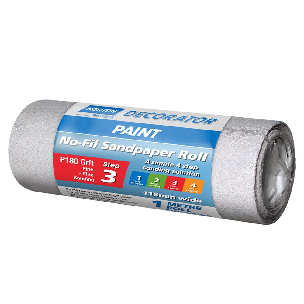 Norton No-Fil Sanding Roll for Paint 115mm x 1m (180 grit)